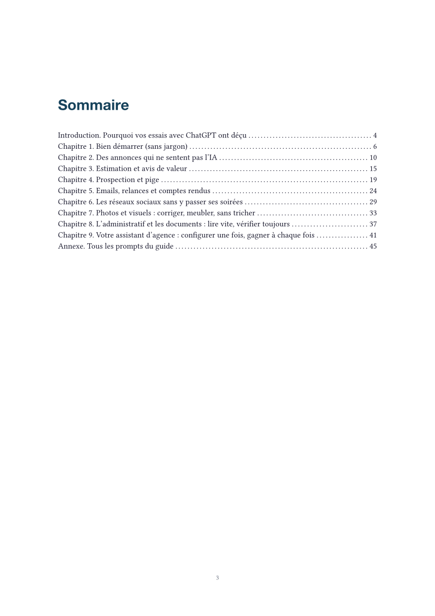 Page du sommaire du guide